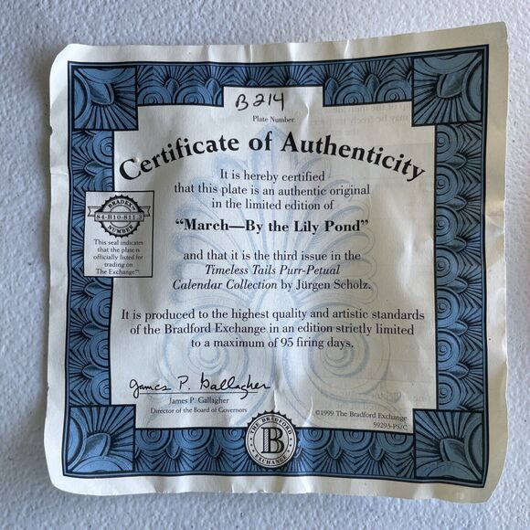 March By The Lily Pond Plate Cat Kitten Jurgen Scholz Timeless Tails 1999 - Picture 5 of 8